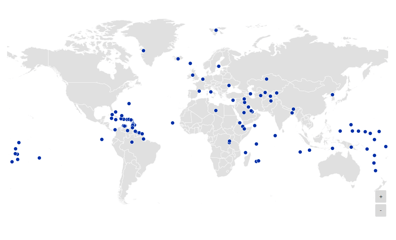 An interactive map of taste2travel travel guides.