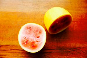 Bisected yellow-skin watermelon