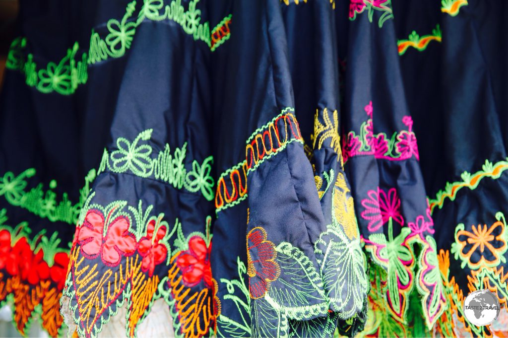 Traditional embroidered ‘Pohnpei’ dresses. These are worn by almost every girl on the island.