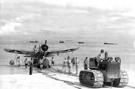 An archive photo from WWII shows the ramp in operation prior to the completion of the airfield. Source: Wikipedia