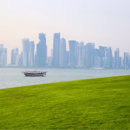 A view of the Doha city skyline from MIA park.