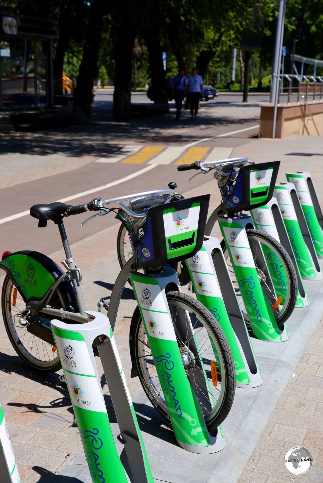 Shared Almaty bikes can be found at various locations in downtown Almaty.