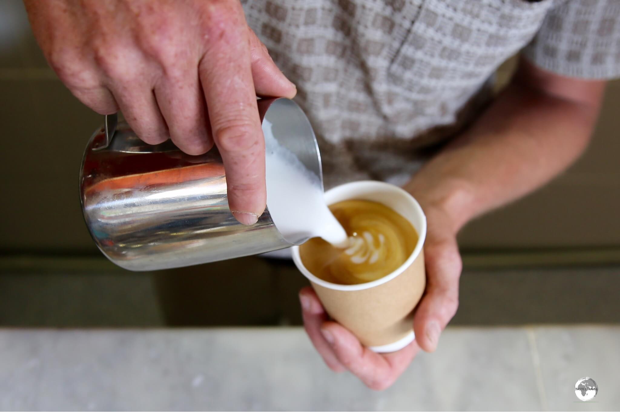 The barista from Bowler Coffee Roasters, preparing the perfect Flat White.