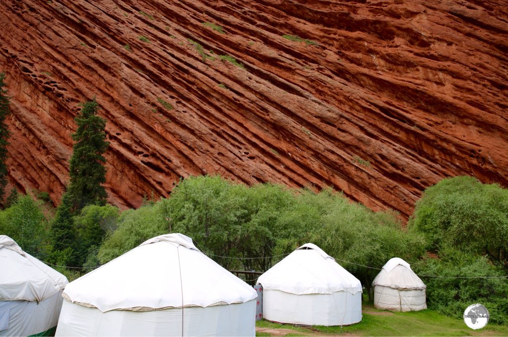 The ultimate wind barrier – a yurt camp, protected by the towering walls of the seven bulls.