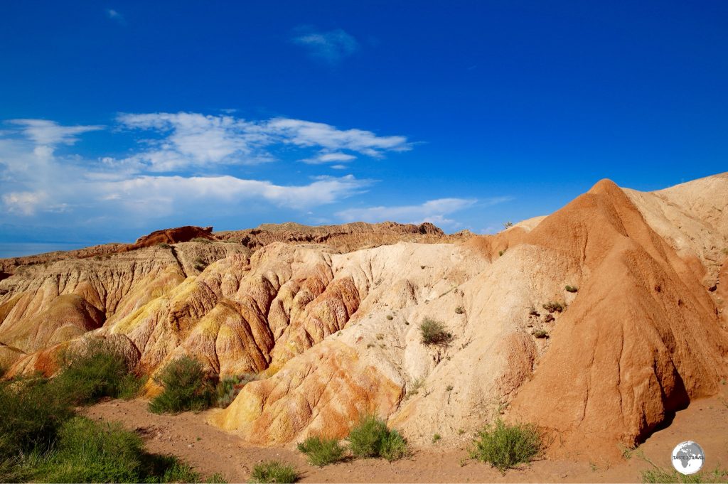 Looking like an artist’s palette, minerals in the earth provide a splash of colour at Skazka Canyon.