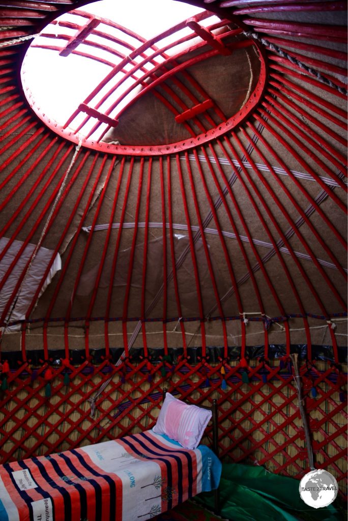 The Tunduk is seen here, in the interior of my yurt, on lake Son-Kul.