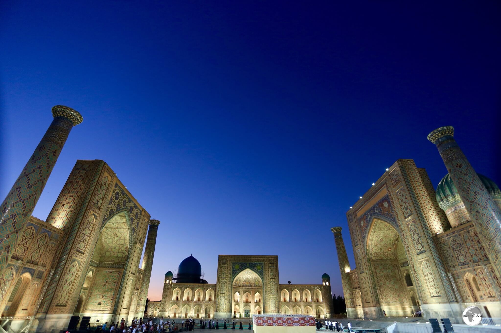 Asia Travel Quiz: The Registan and its three madrasahs. From left to right: Ulugh Beg Madrasah, Tilya-Kori Madrasah and Sher-Dor Madrasah.