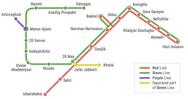 Карта баку с метро