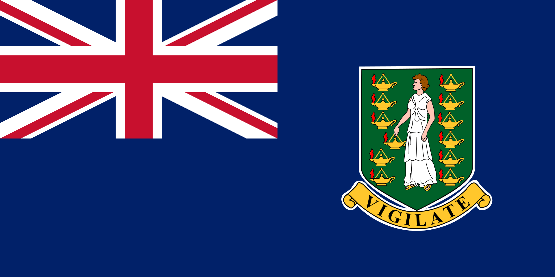 The flag of the British Virgin Islands which features Saint Ursula. 