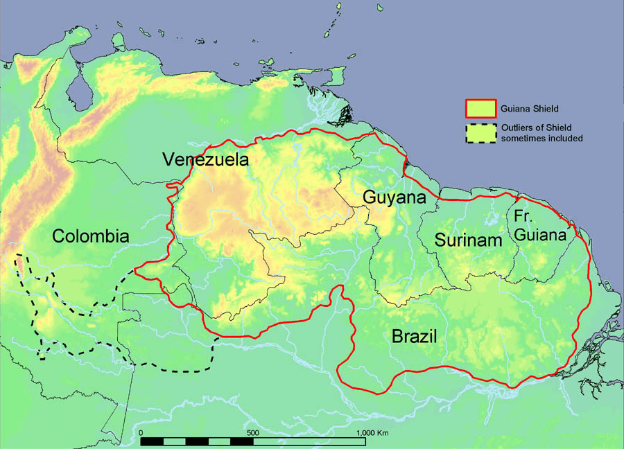 A map of the Guyana shield.