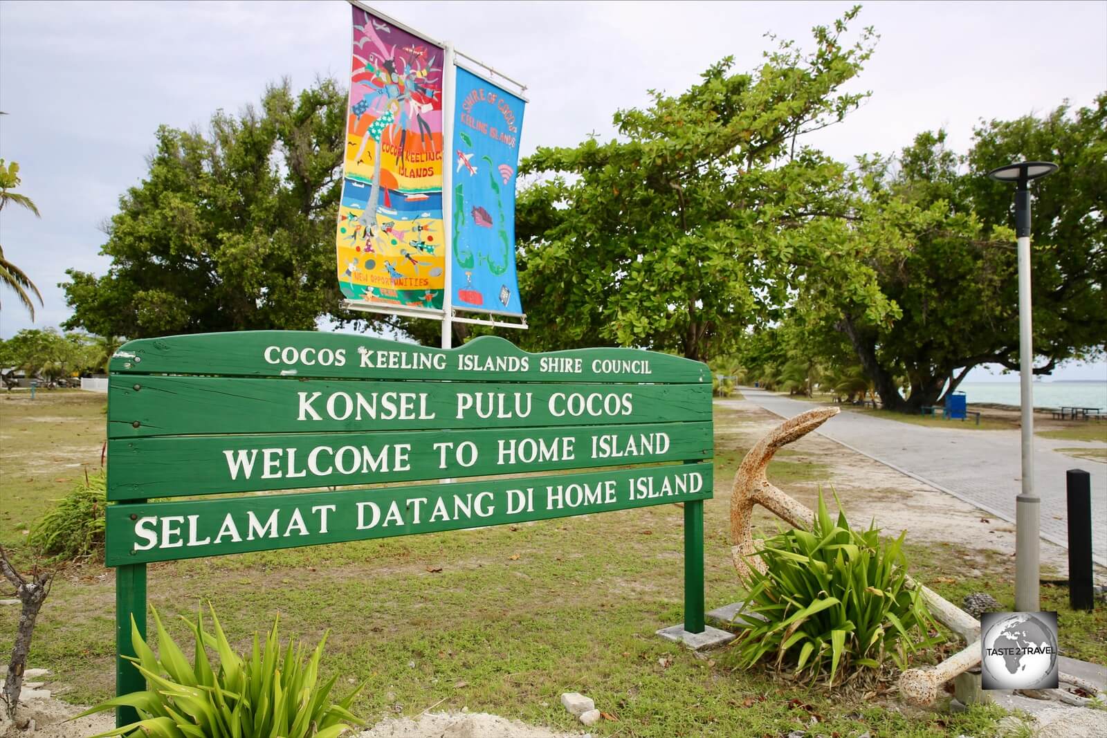 The Home Island 'Welcome' sign.