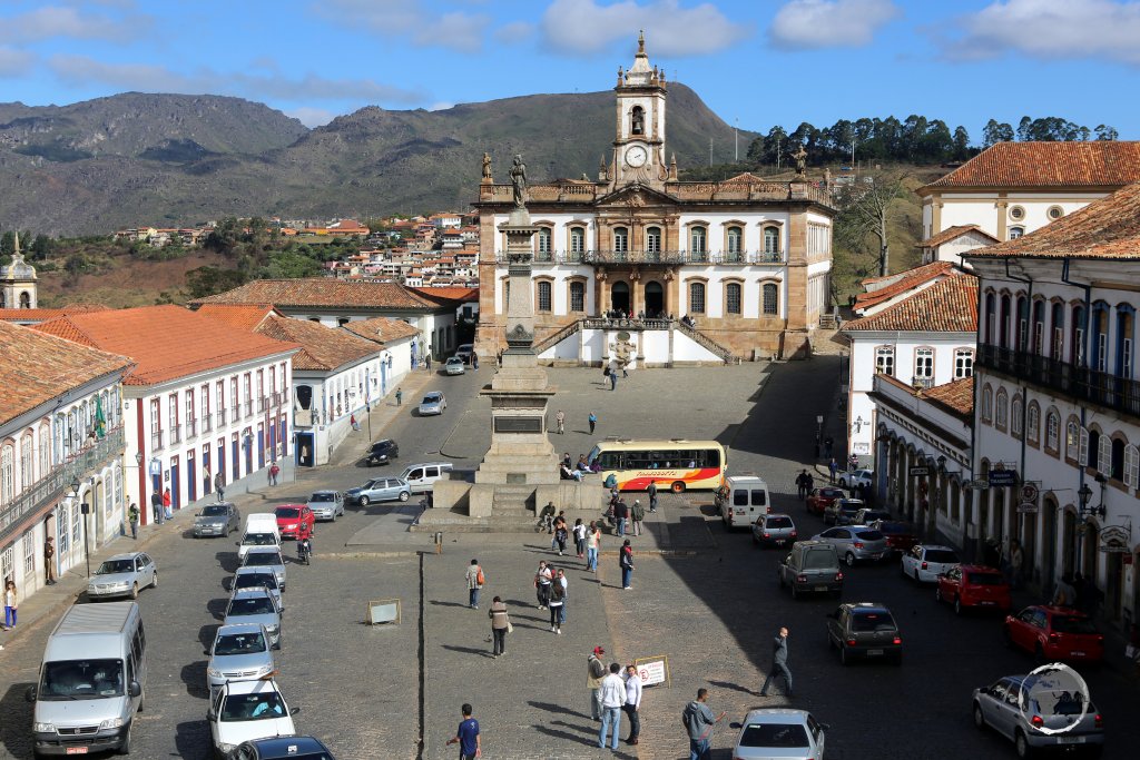 Ouro Preto is a colonial town in the Serra do Espinhaço mountains of eastern Brazil. Central Tiradentes Square is named after the martyr for Brazilian independence.