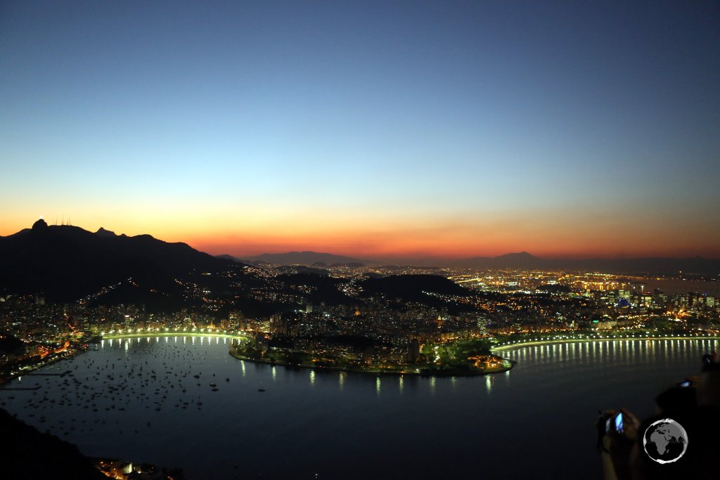 An evening view of Rio de Janeiro from Sugarloaf Mountain.