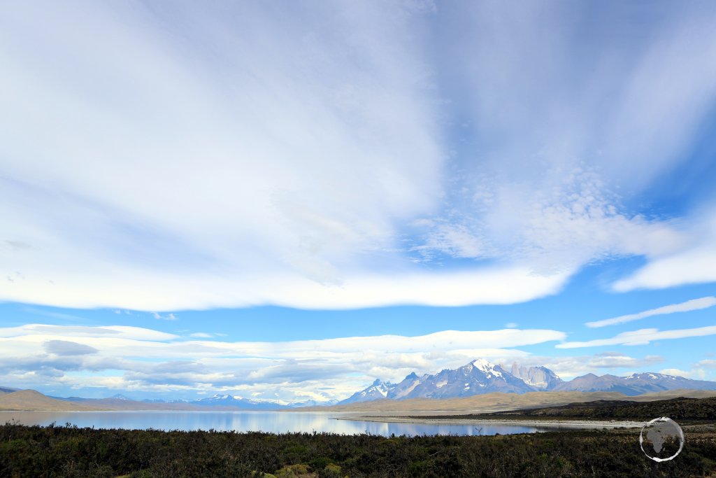 A view of the Torres del Paine massif from Lago Sarmiento, one of the lakes located in Torres del Paine National Park, in Chilean Patagonia.
