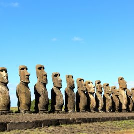 Pacific Islands Quiz: Featuring fifteen moai, Ahu Tongariki is the largest ahu on Easter Island (Rapa Nui).