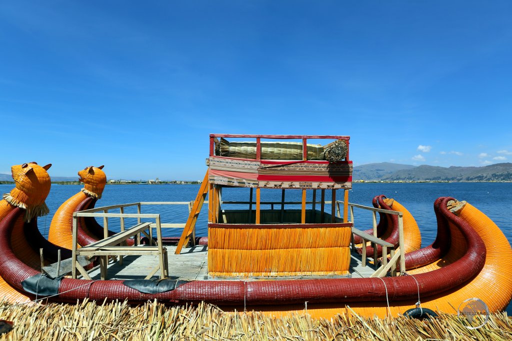 About to board a Totora reed boat for a tour of the Uros islands. Each step on the spongy, floating islands, sinks about 2-4" depending on the density of the ground underfoot.