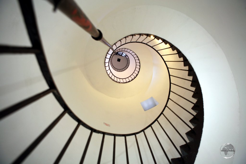 The spiral staircase inside the Cabo Santa Maria Lighthouse in La Paloma.