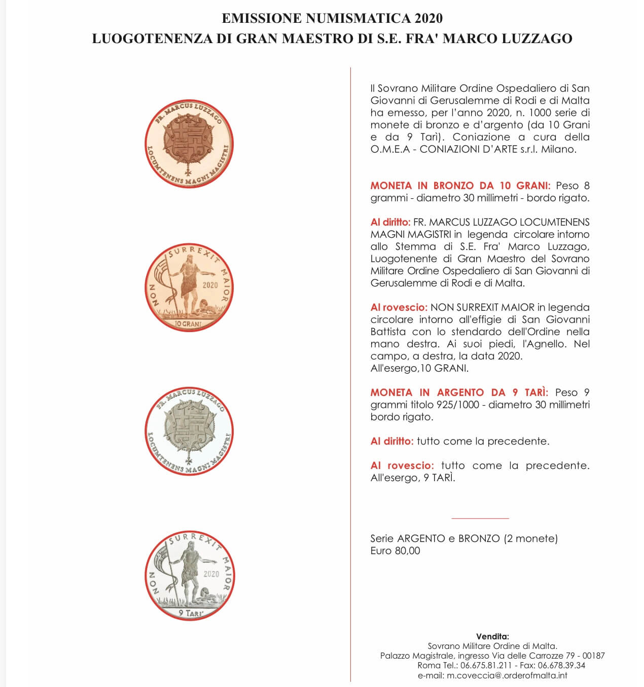 Bronze and silver scudo coins, issued by the Sovereign Military Order of Malta. <br /> <i>Source: https://www.orderofmalta.int/</i>