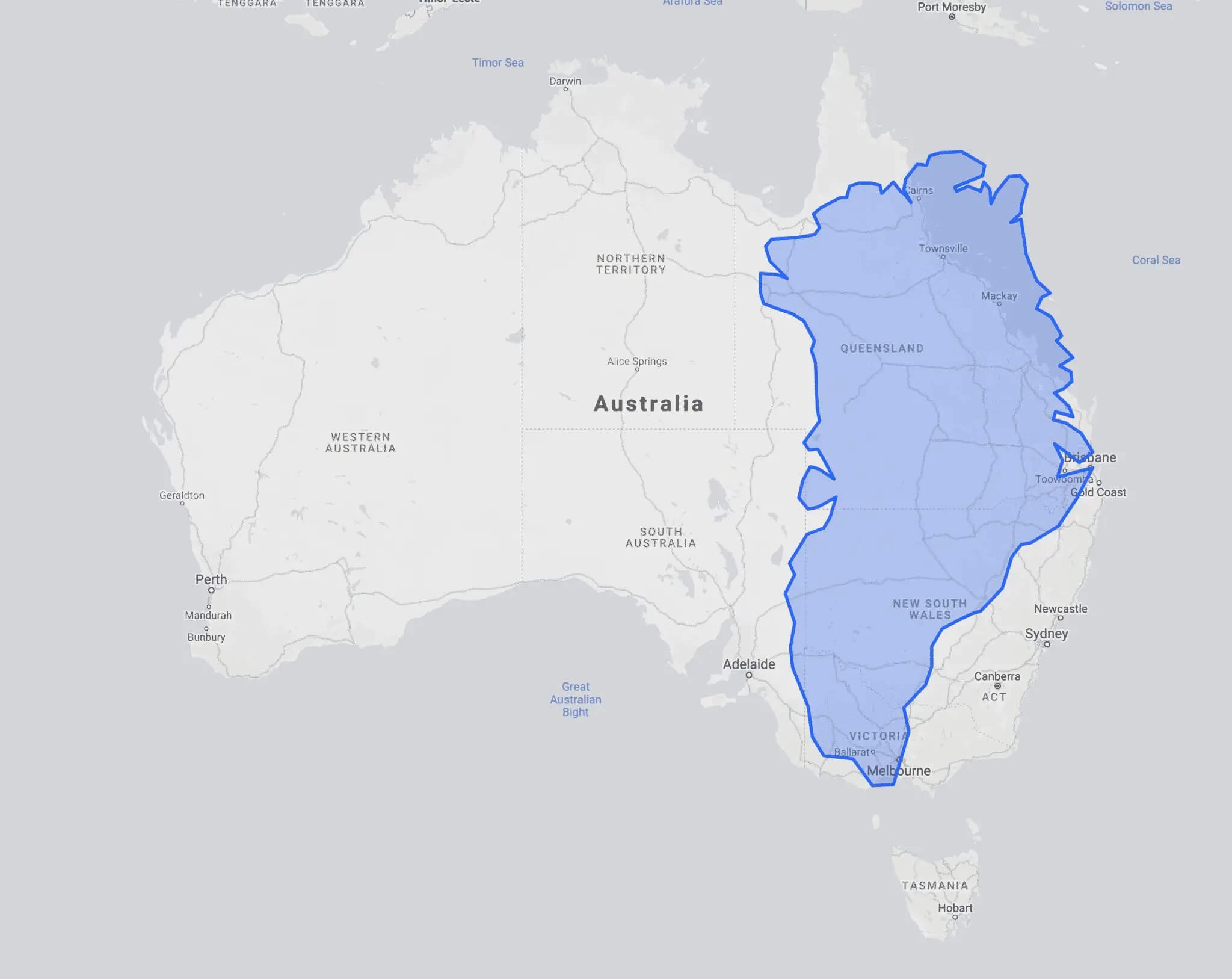 A comparison map, showing the actual size of Greenland compared to Australia. 