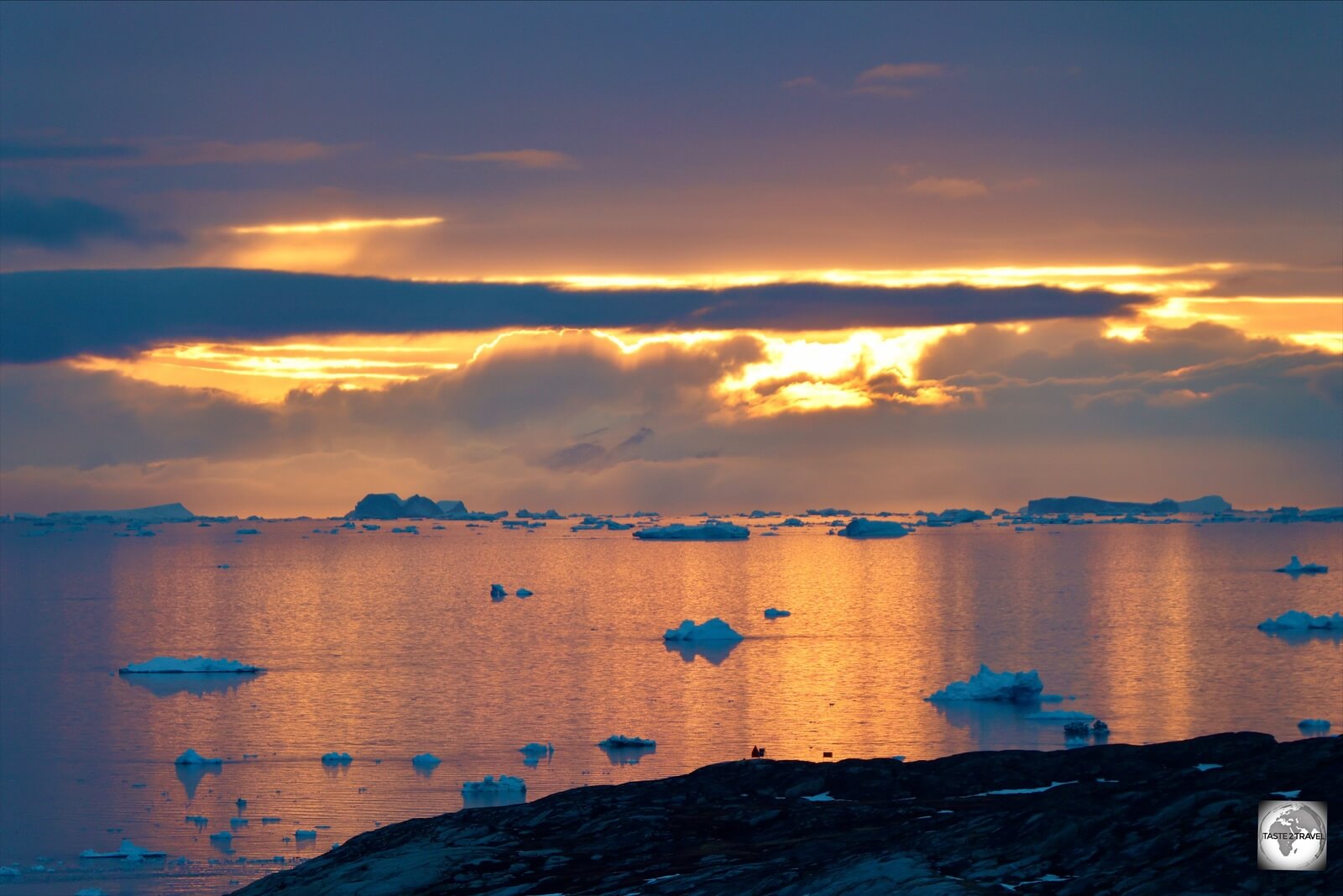 The midnight sun over Disko Bay, as seen from Ilulissat.