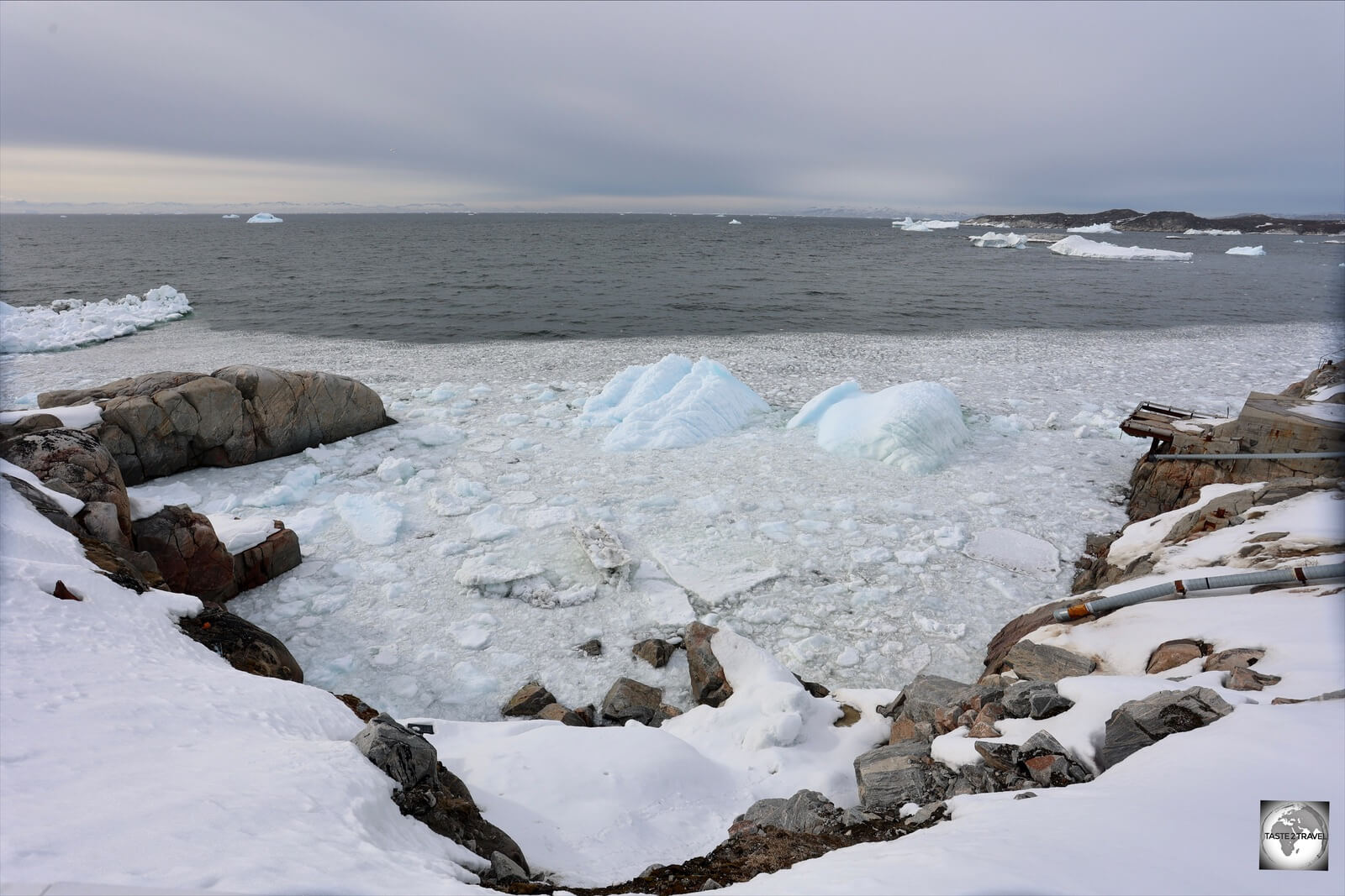 A view of Disko Bay from the balcony of the Hotel Icefiord in Ilulissat.