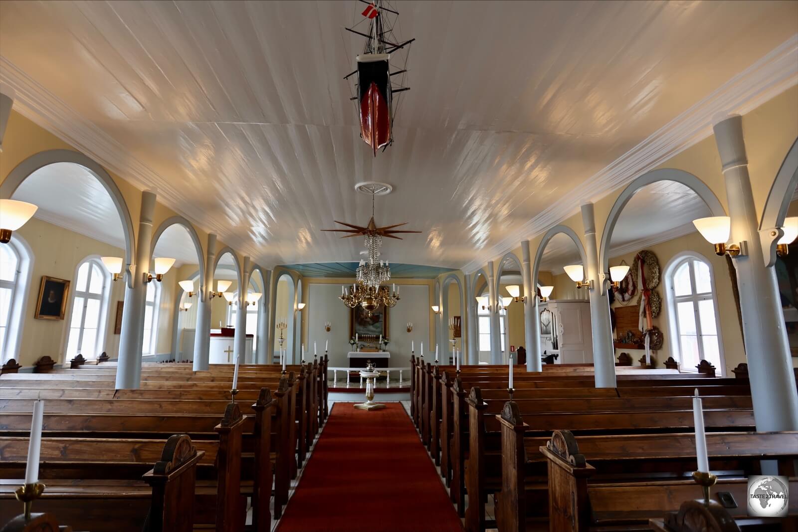 The interior of the Church of Our Saviour in Qaqortoq.