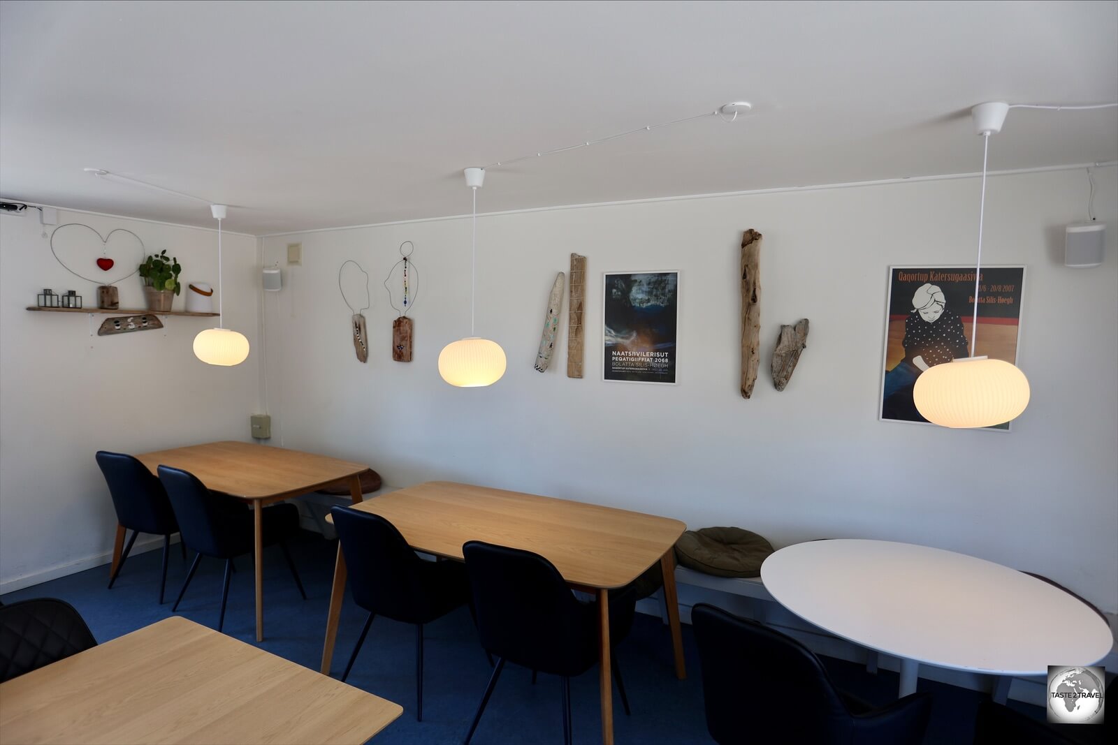 The simple interior design of the Kunguak Cafe & Icebar in Qaqortoq. 