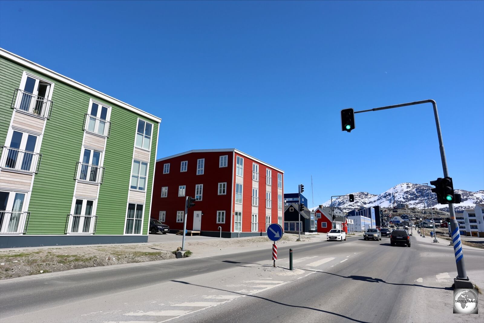 There are just three sets of traffic lights on Greenland - all are located on the main street of Nuuk.