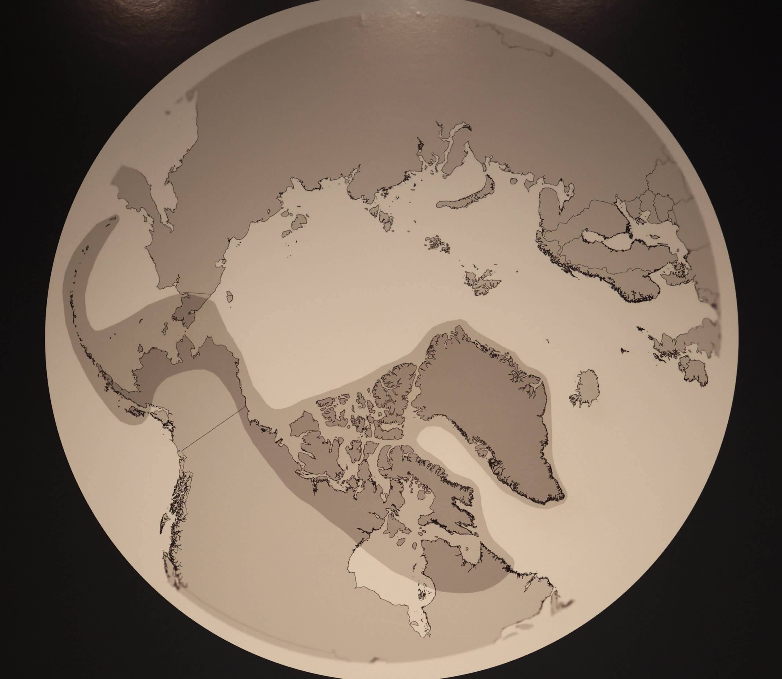 A map in the Greenland Museum showing the migration of native Inuit from Asia, across the Arctic region, to Greenland.