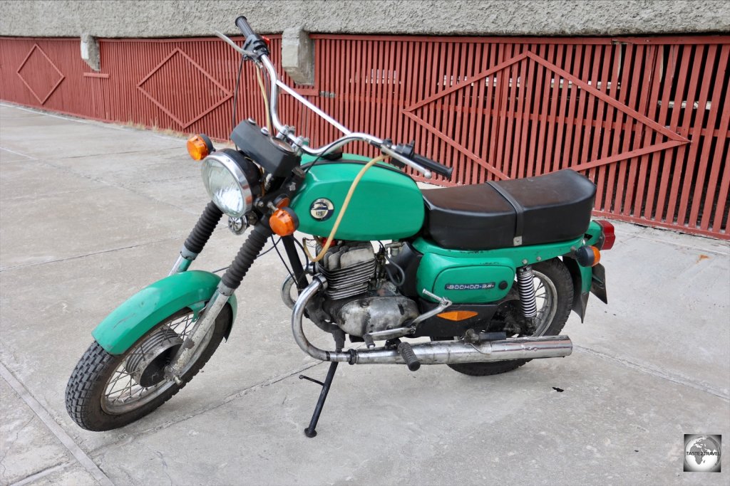 Soviet-era motorbike in Pyramiden.