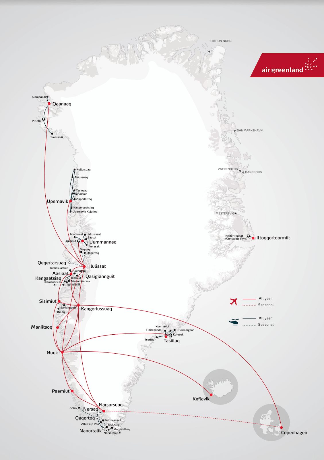 Air Greenland Route Map.