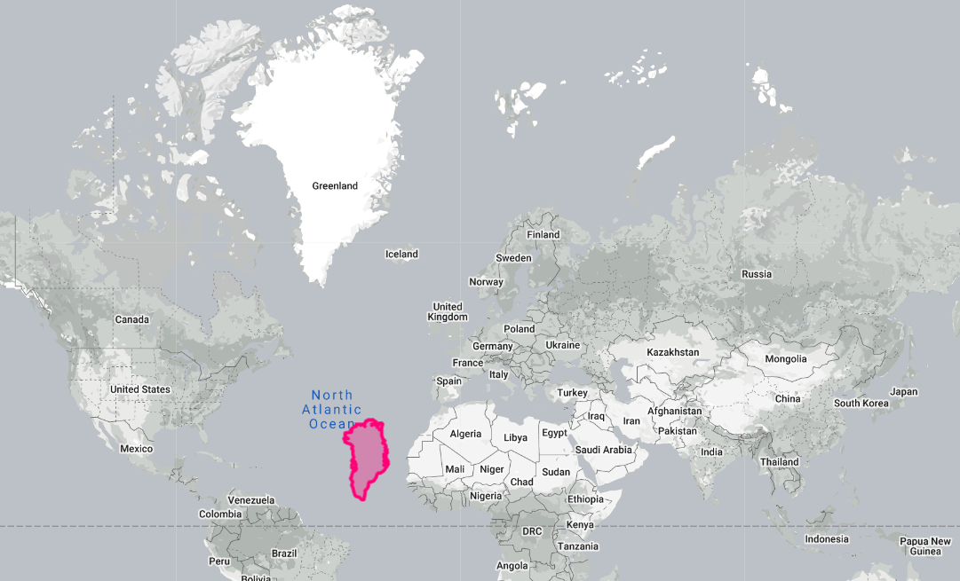 This comparison map shows the real size of Greenland compared to Africa. <br><i>Source: thetruesize.com