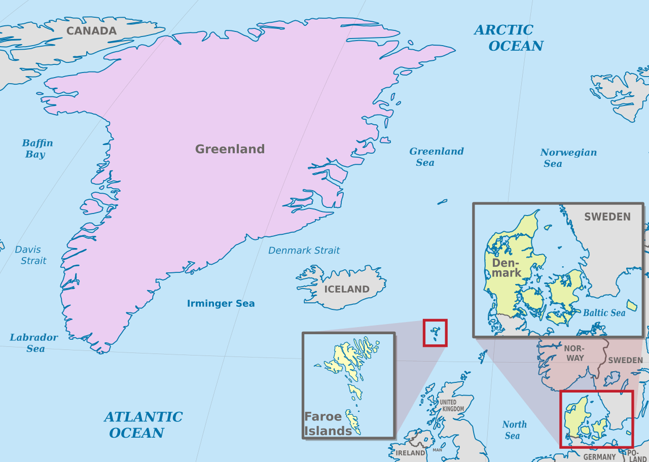 A map showing the Kingdom of Denmark. 