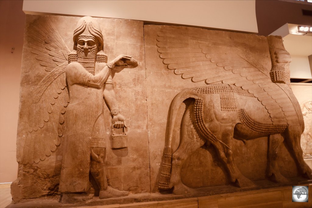 Detail of marble panels from the Assyrian city of Khorsabad, on display at the Iraq National Museum in Baghdad. .