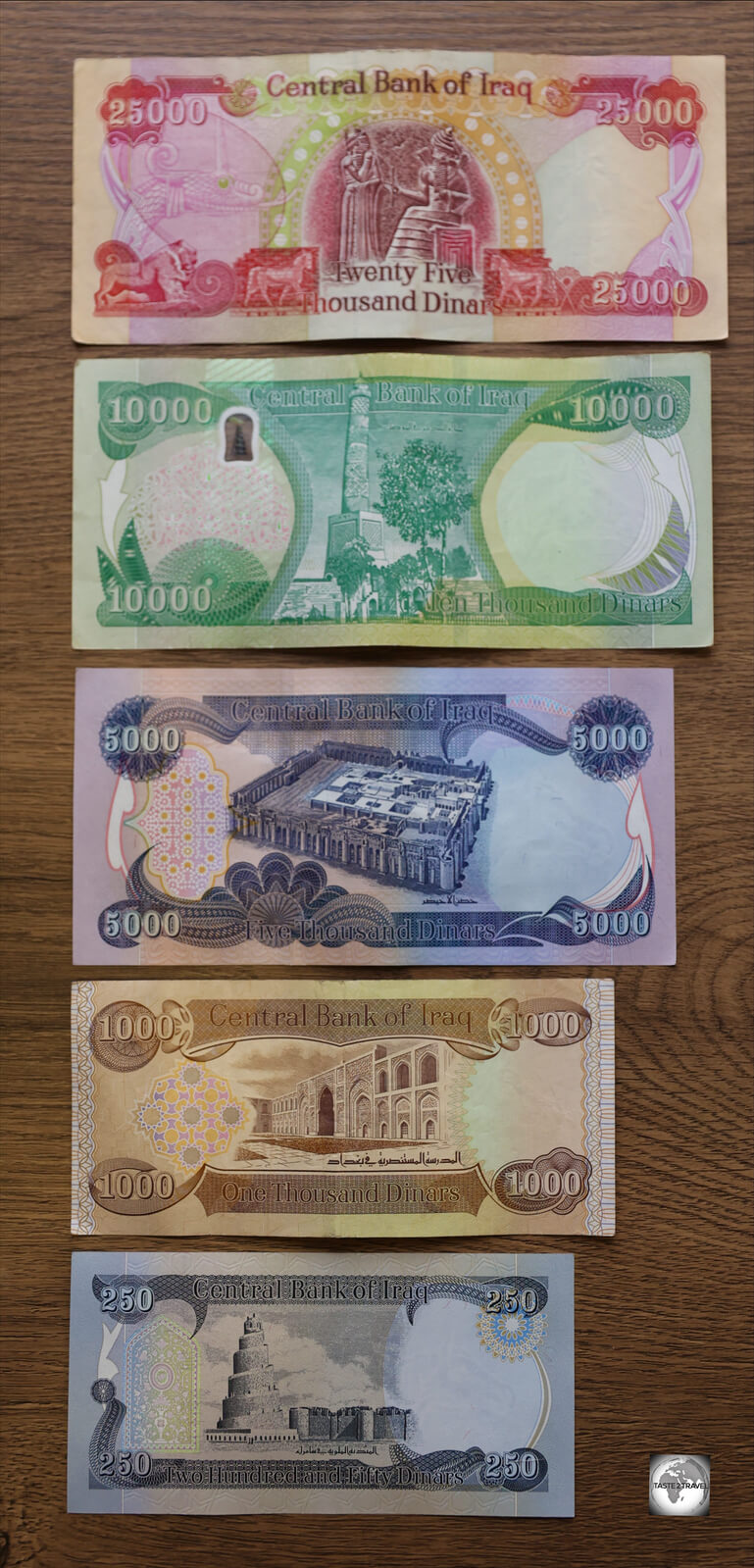 Iraqi dinar bank notes.