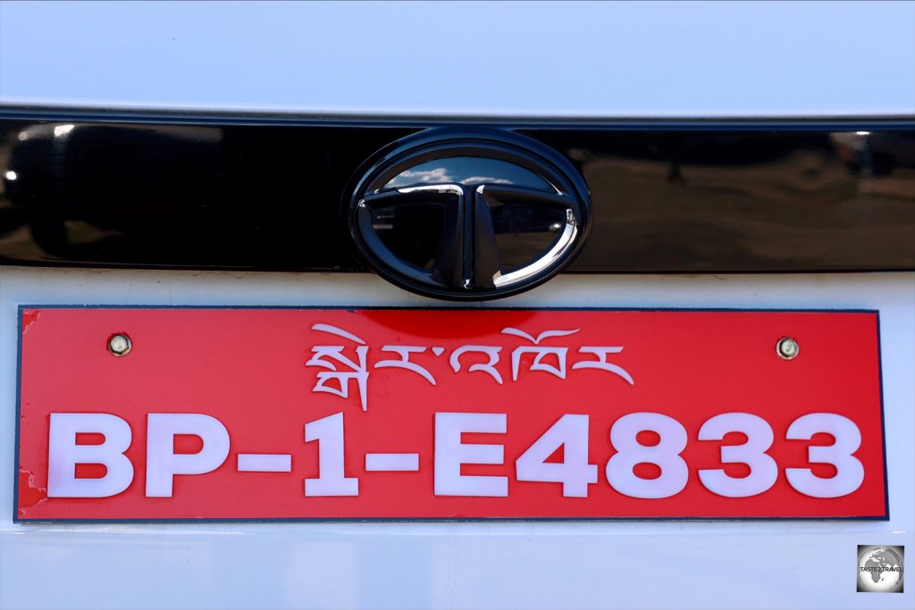 A Bhutanese car license plate.