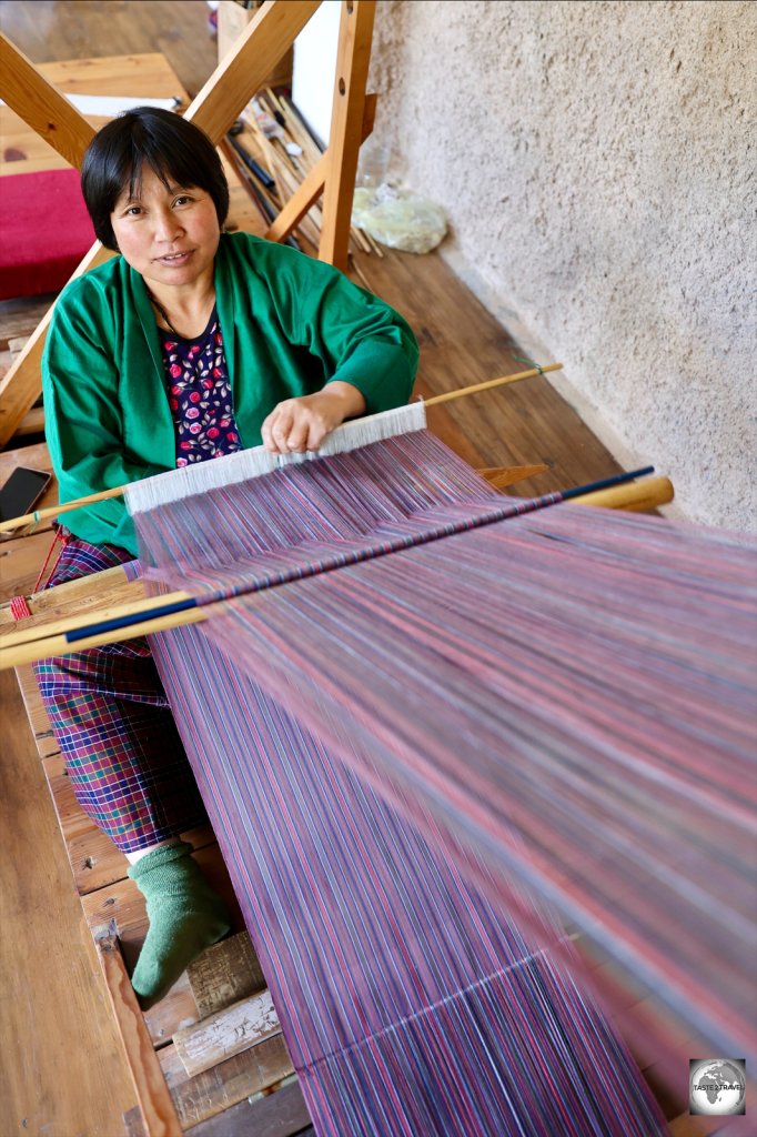 A weaver at the Gagyel Lhundrup Weaving Centre in Thimphu.