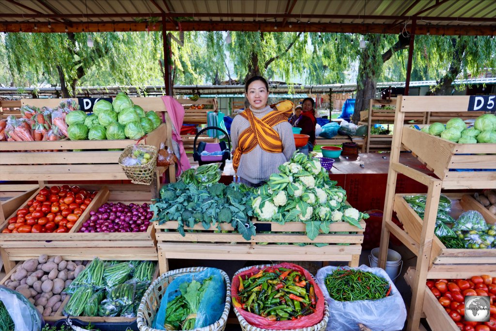 The farmers' market in Paro offers a selection of local and imported produce.