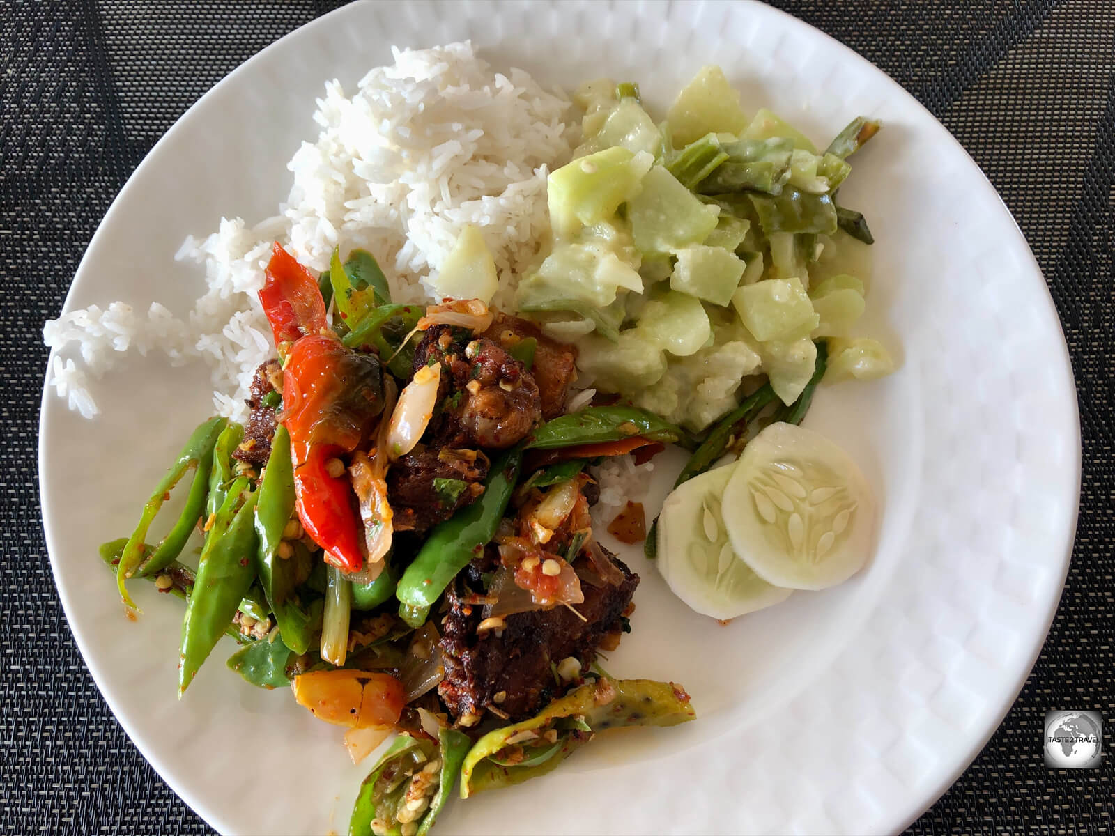 My lunch, which was packing lots of chilies, at the Chimi Lhakhang Organic Cafe in Lobesa.