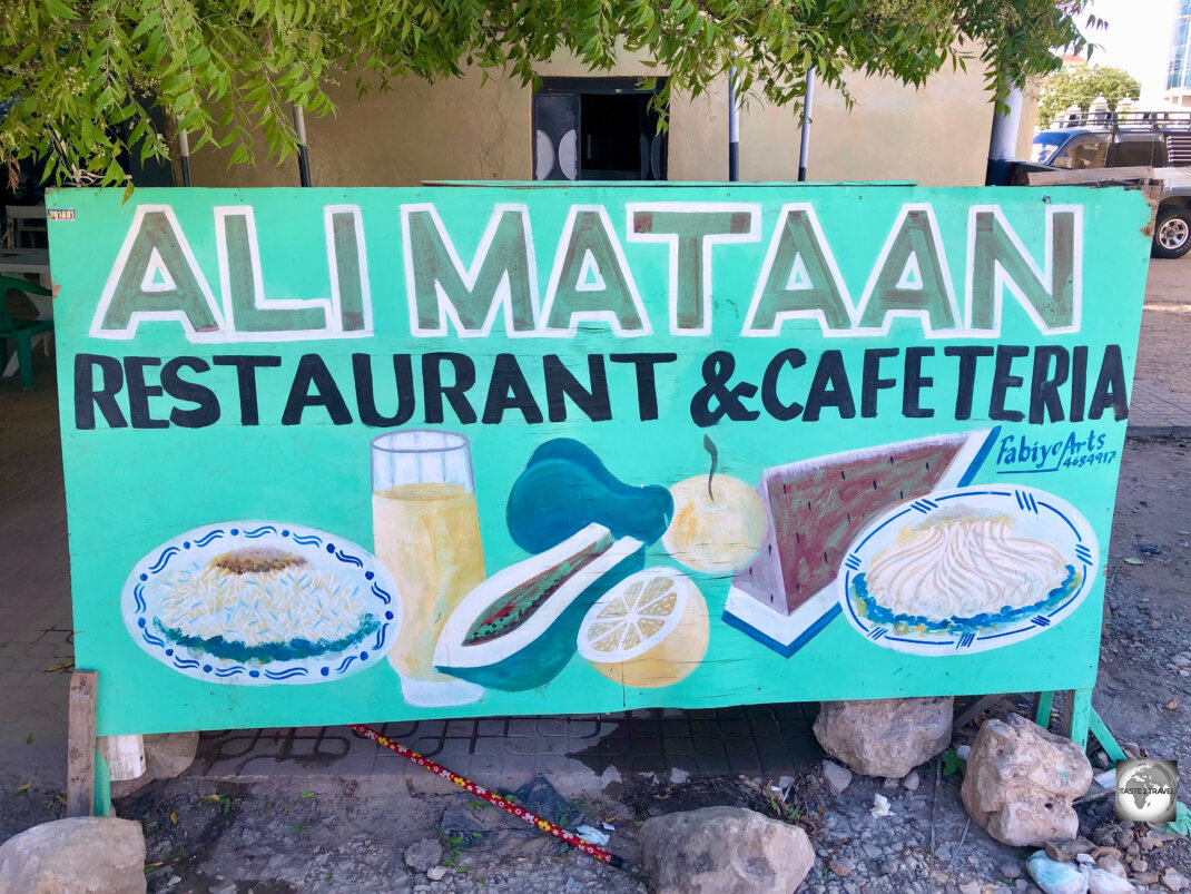 Restaurant sign in Hargeisa.