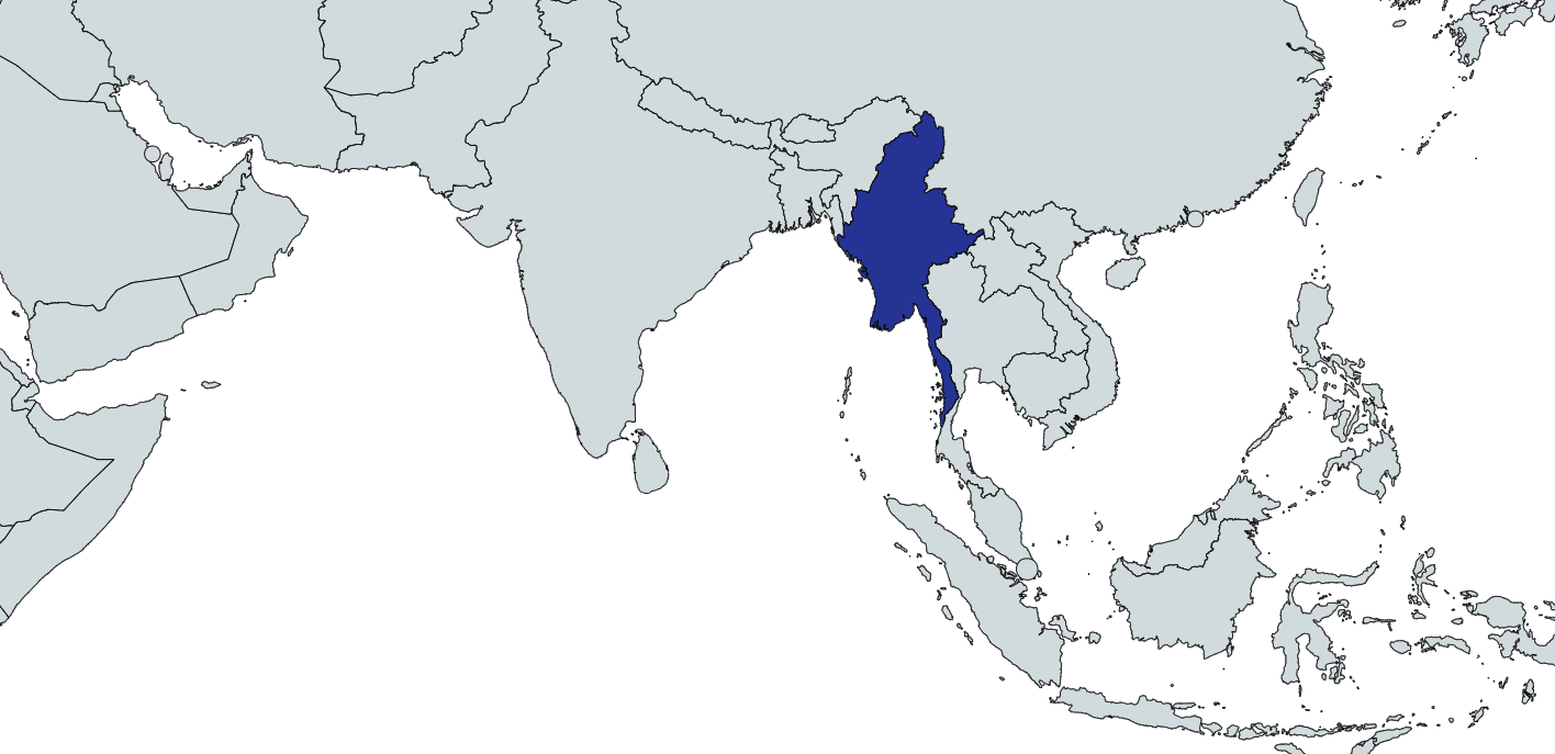 Map Highlighting Myanmar