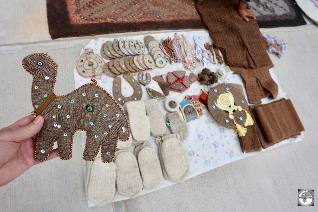 Souvenirs for sale at the carpet market at Tolkuchka Bazaar.