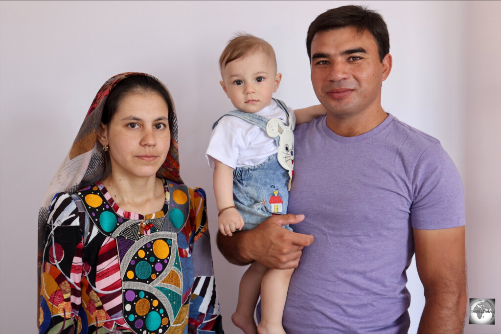 My driver/ guide, Rejep, and his family inside their apartment in the city of Balkanabat.
