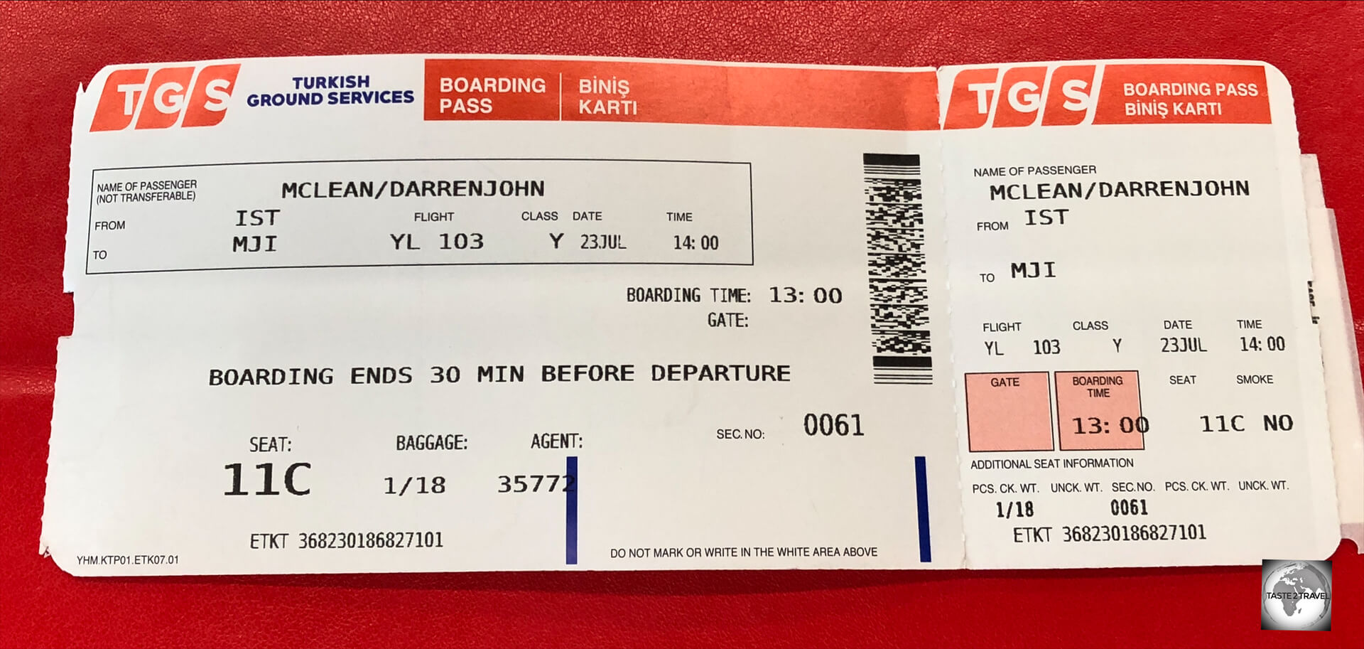 My boarding pass for my Libyan Wings flight from Istanbul (IST) to Mitiga International Airport. 