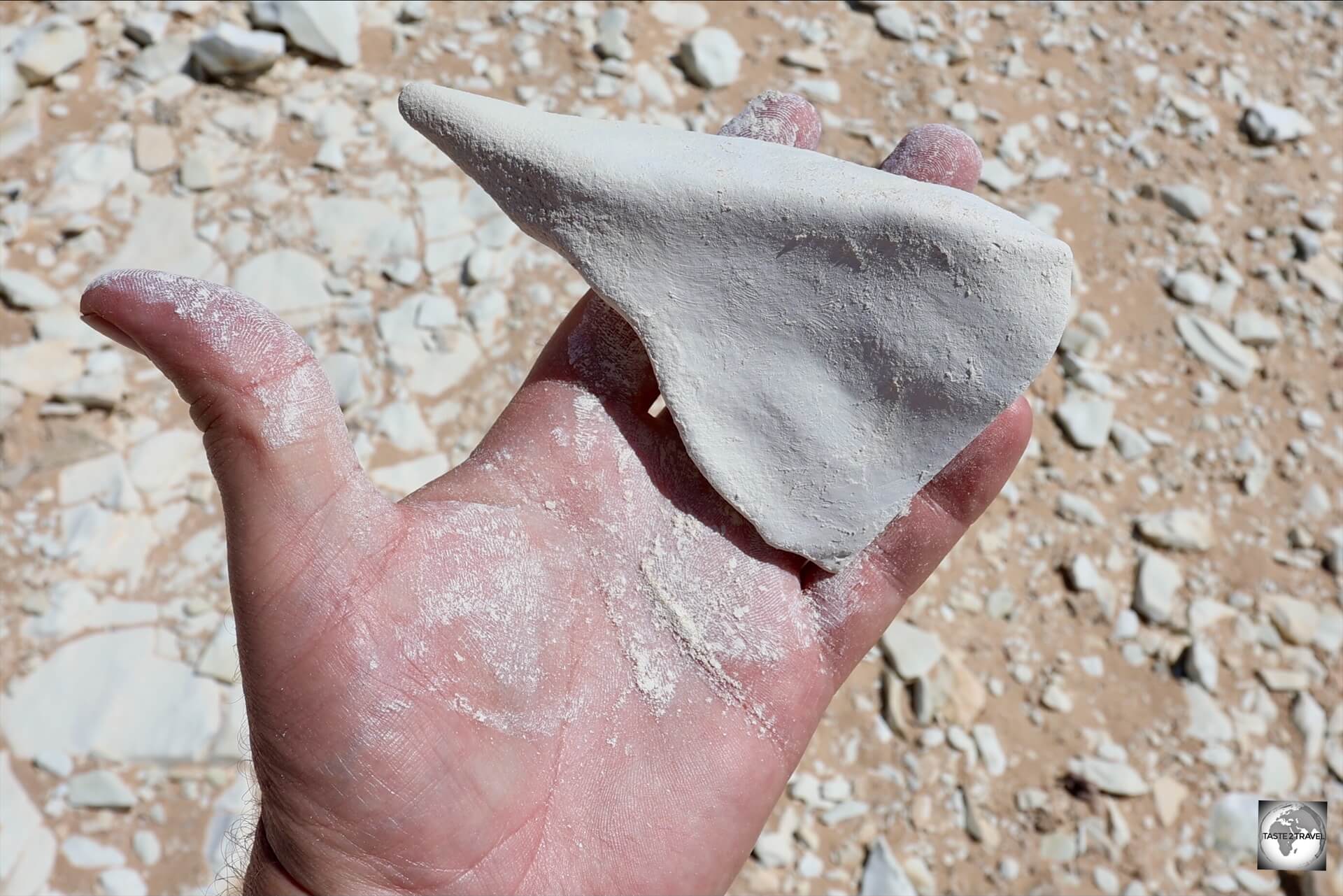 The cliffs which line Porto Rico Beach are made of chalk deposits. 