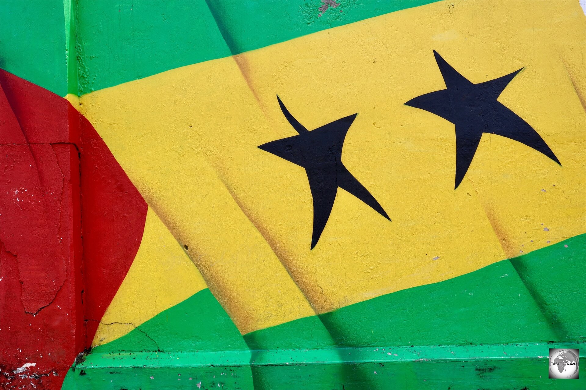 Flag street art in downtown Santo Antonio, Principe Island.