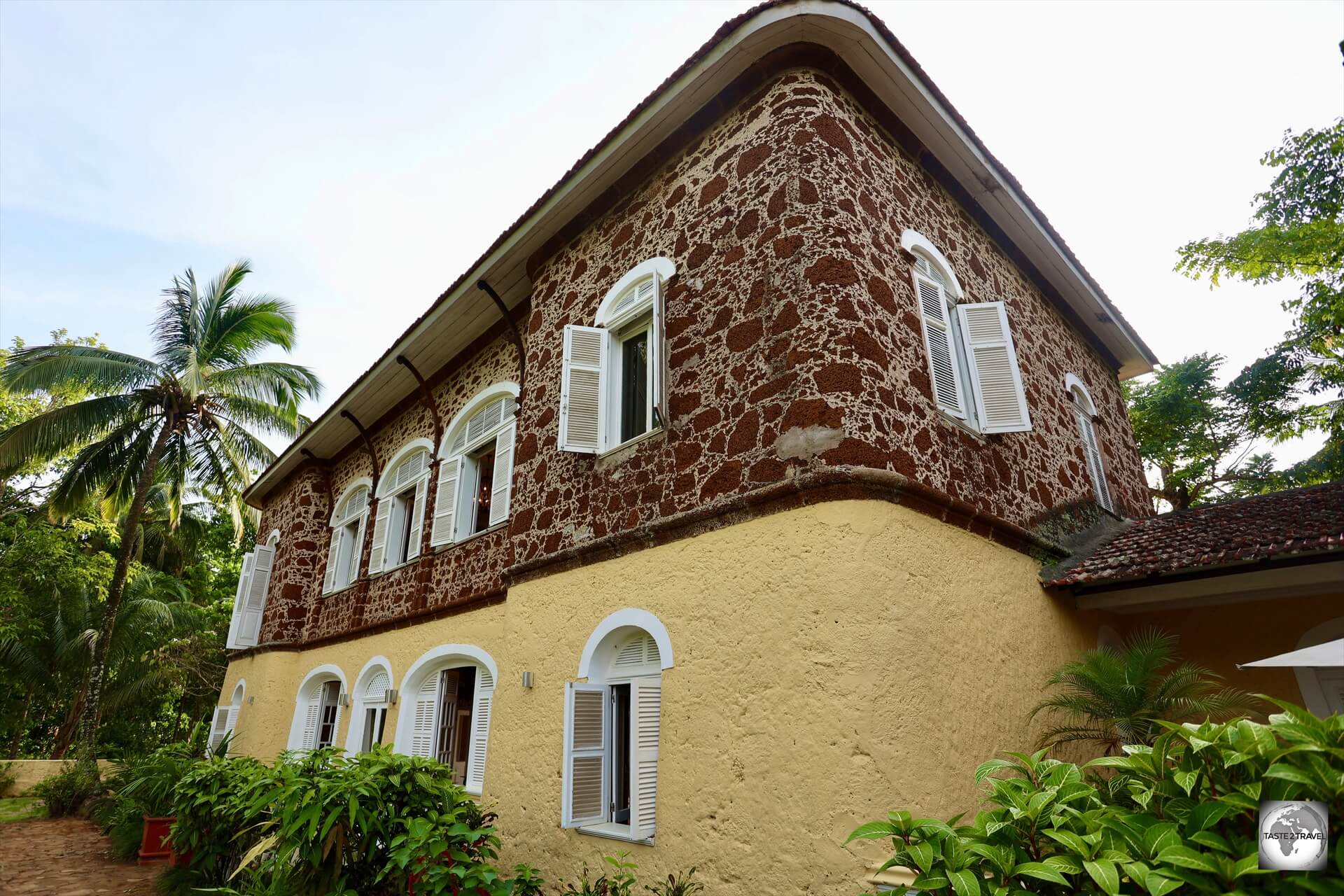 The restored plantation manor house at Roça Belo Monte, Principe Island.