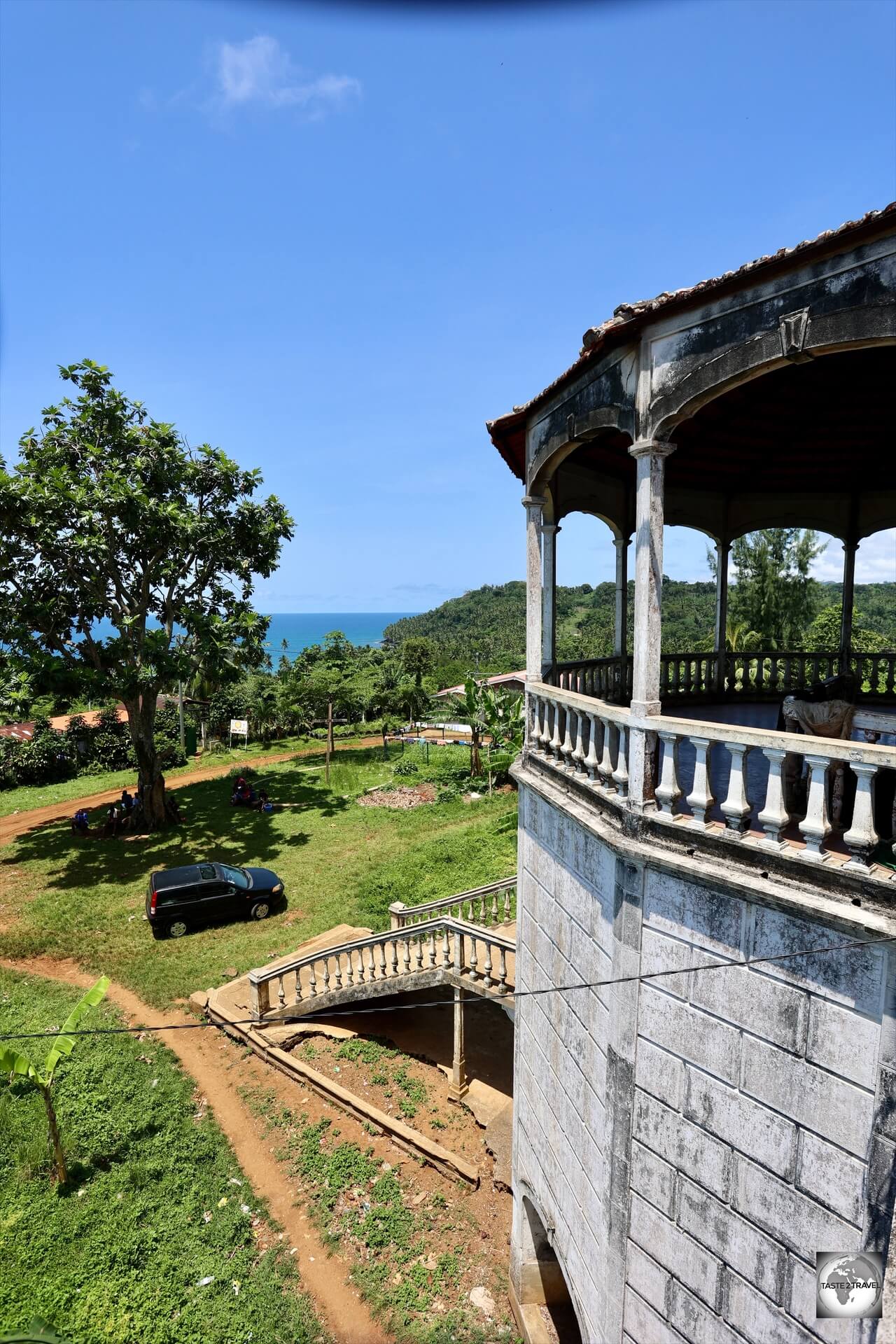 A view out to sea from the 1st floor of the former Roça de Água Izé Hospital.