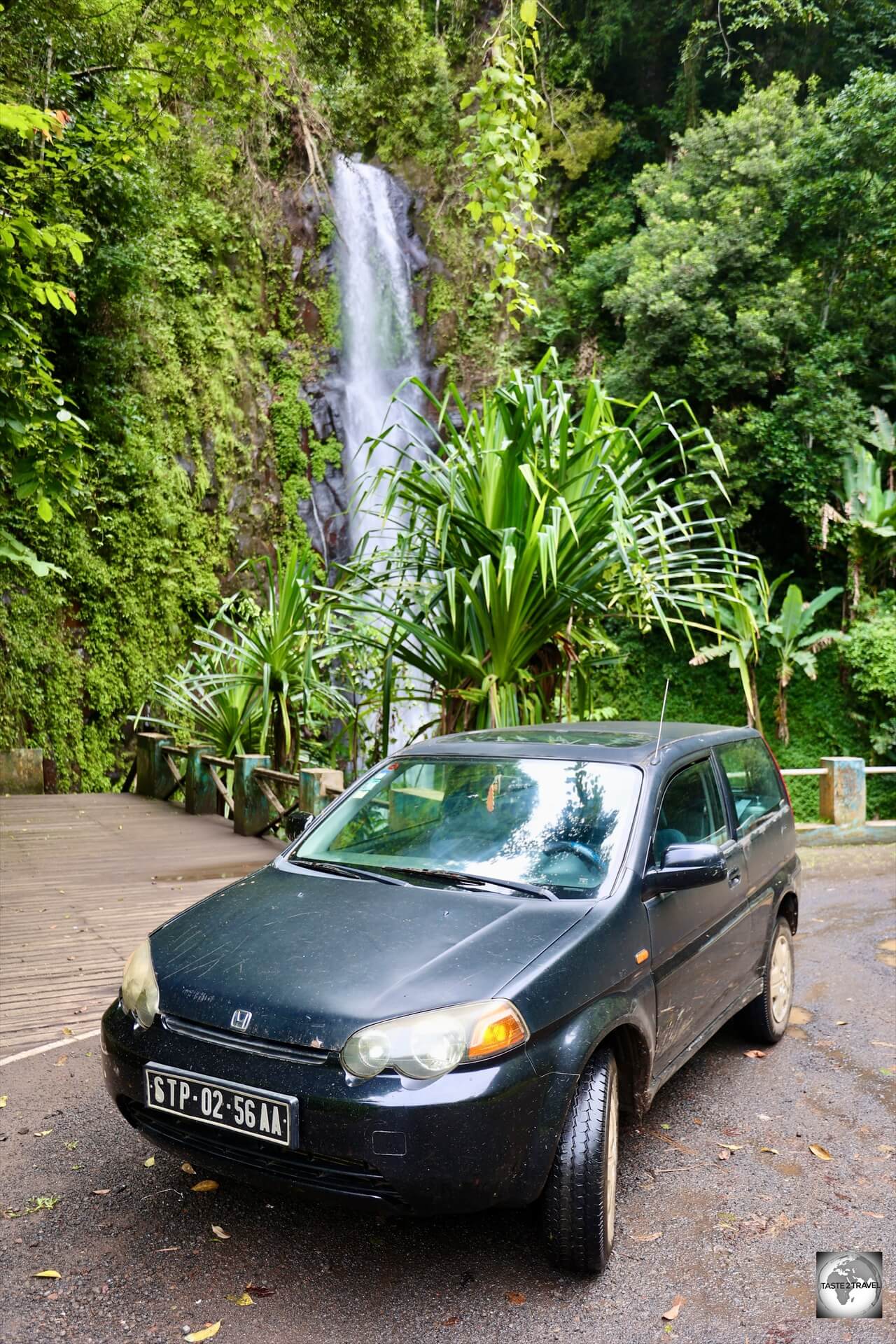 My rental car, at Cascata de Sao Nicolau on São Tomé.