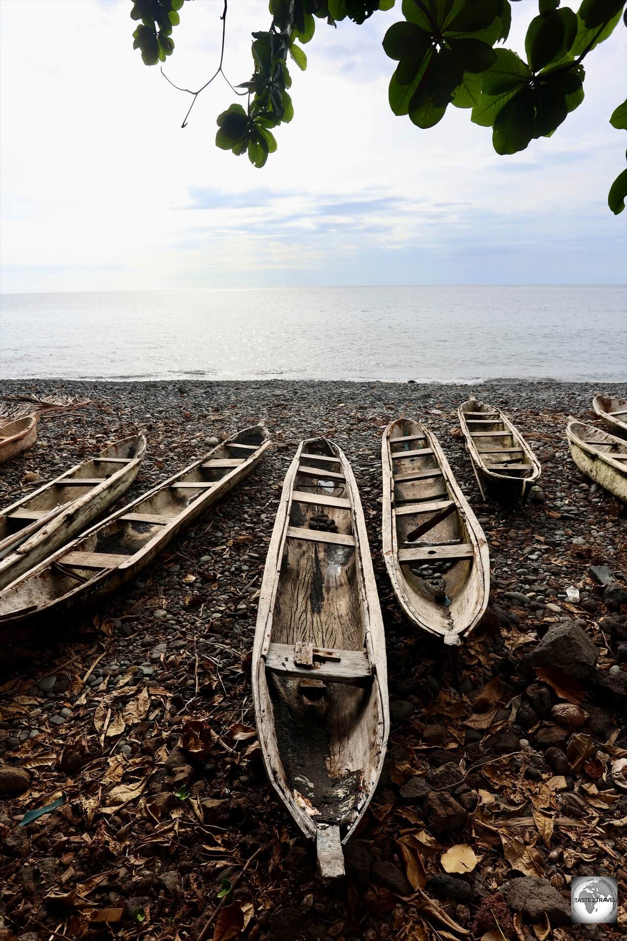 Wooden canoes on the west coast of São Tomé.